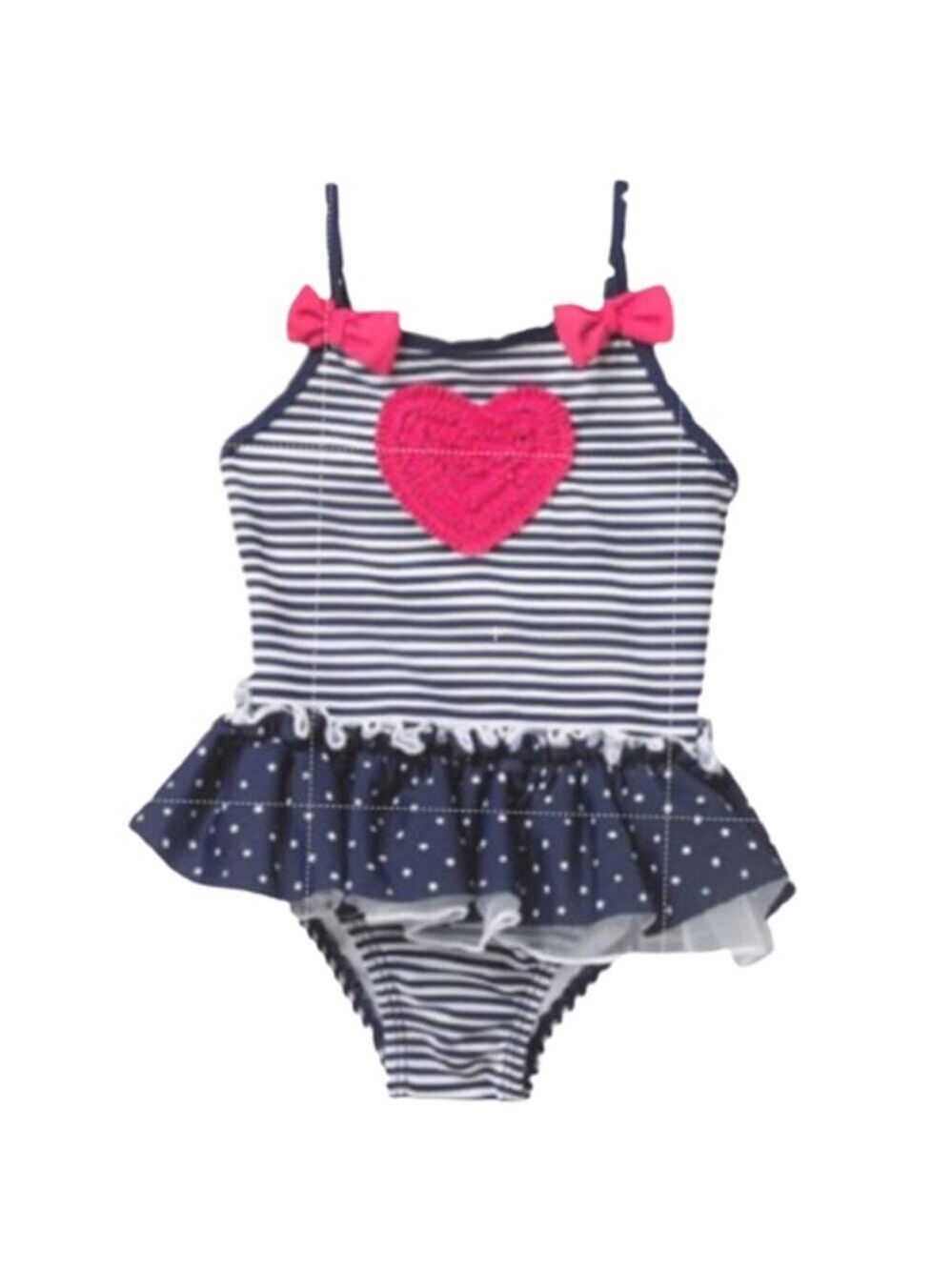 Little Me Navy Ruffle Swimsuit With Red Heart 18 M  NWT